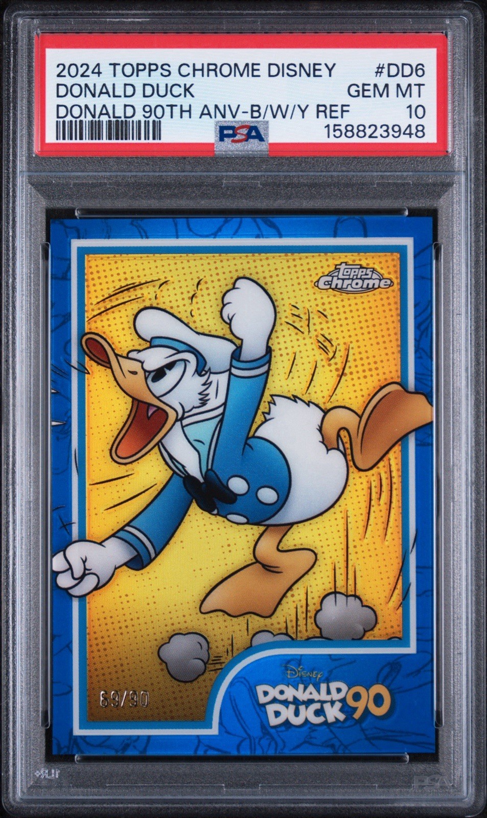 2024 Topps Chrome Disney Donald Duck 90Th Anniversary B/W/Y Refractor /90 PSA 10