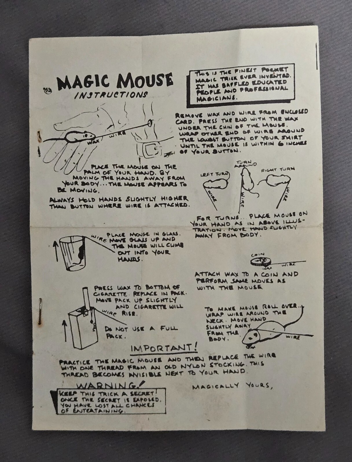 Antique Magic Mouse Trick Instructions Sheet Antique Magic Mouse Trick Instructions Sheet