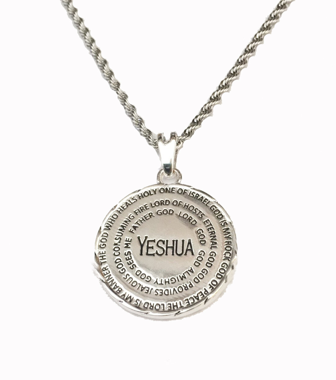 Silver Plated Yeshua Medallion Names of God Pendant Necklace Silver Plated Yeshua Medallion Names of God Pendant Necklace