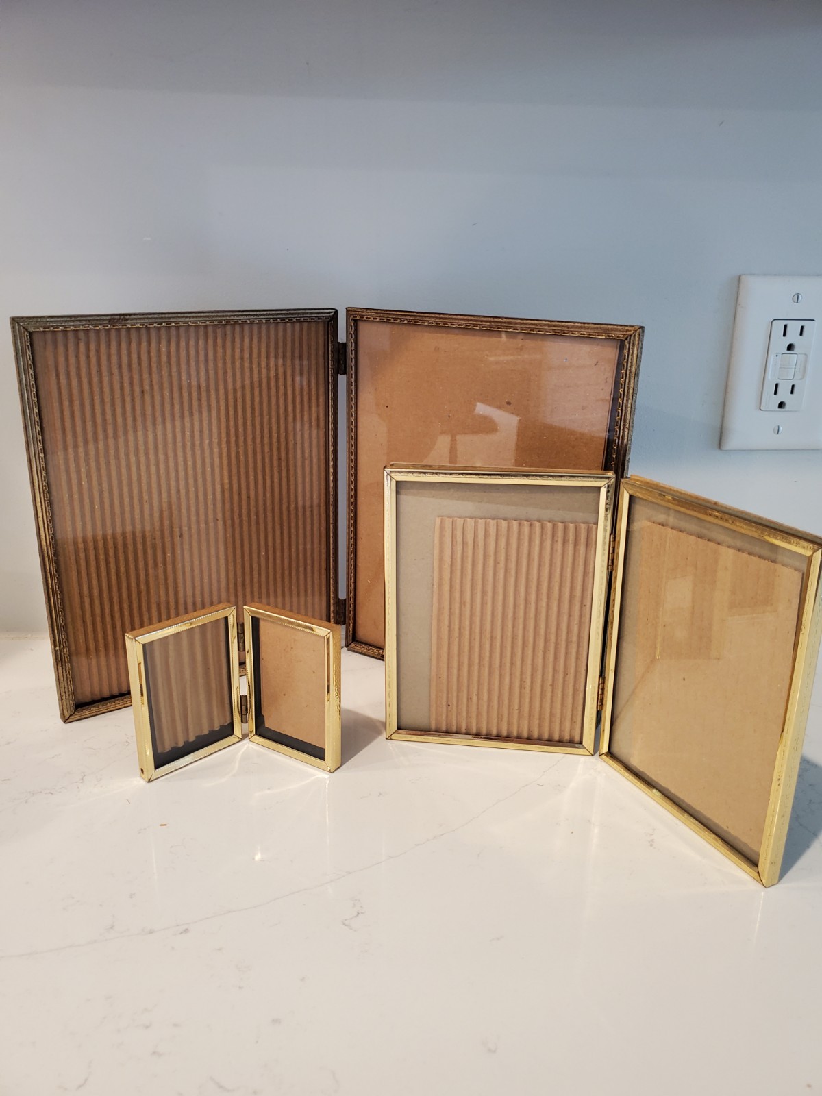 Gold Metallic Metal Folding Double Photo Frame Set 4x6 Portrait Free Standing