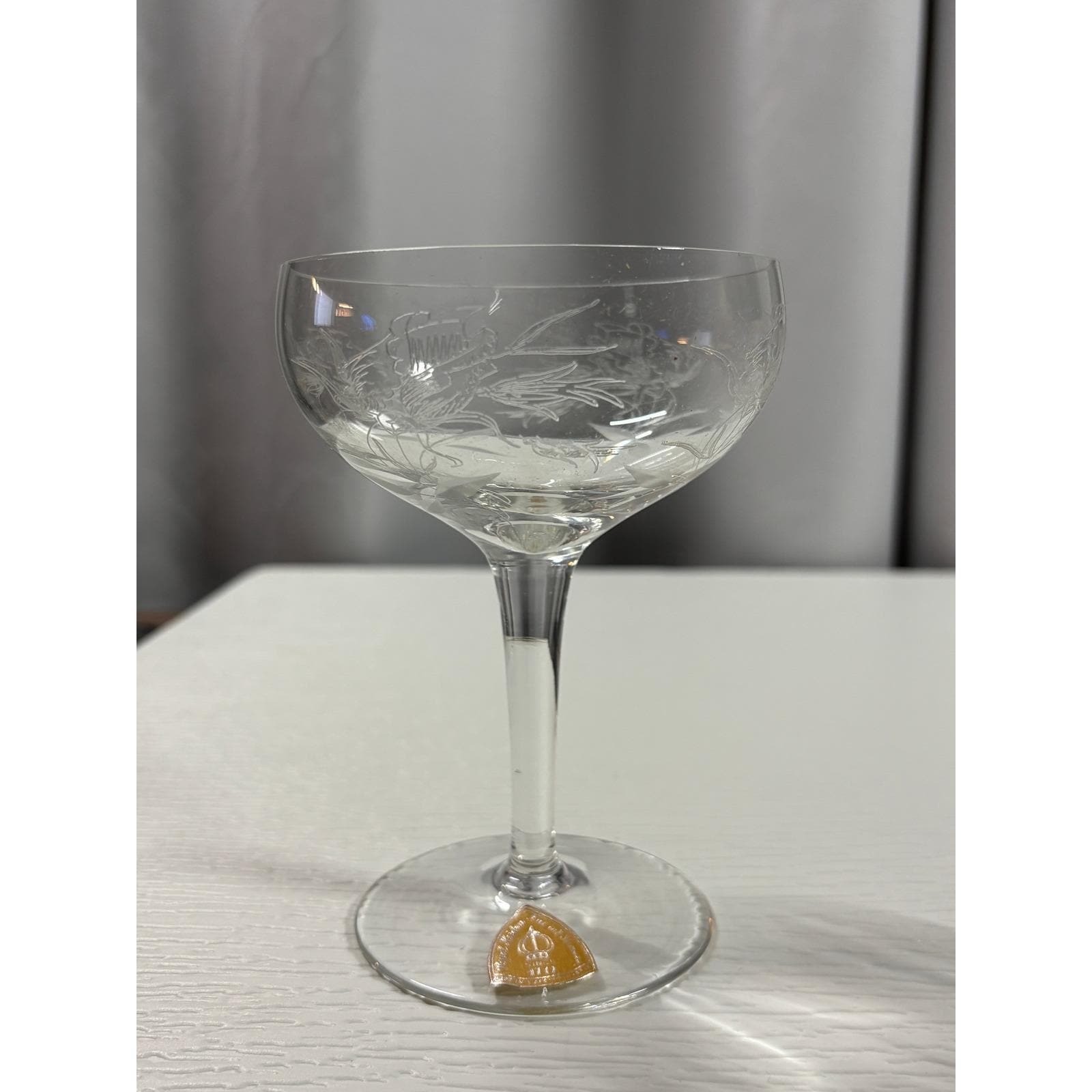 Royal Halden Fine Crystal Champagne Coupes Set of 6 Etched Floral Czech S0100