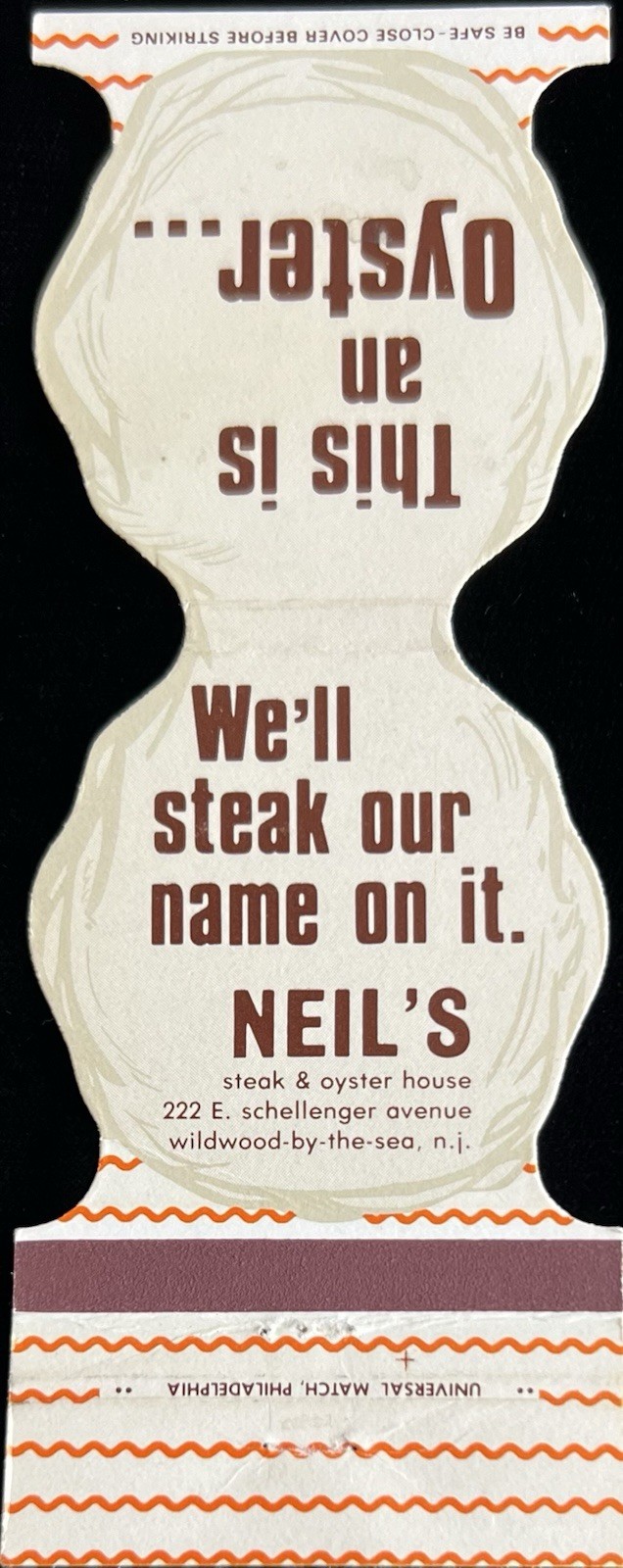 NEIL’S Steak & Oyster Wildwood-by-the-Sea NJ Vtg 30-Striker Match Cover B-5307