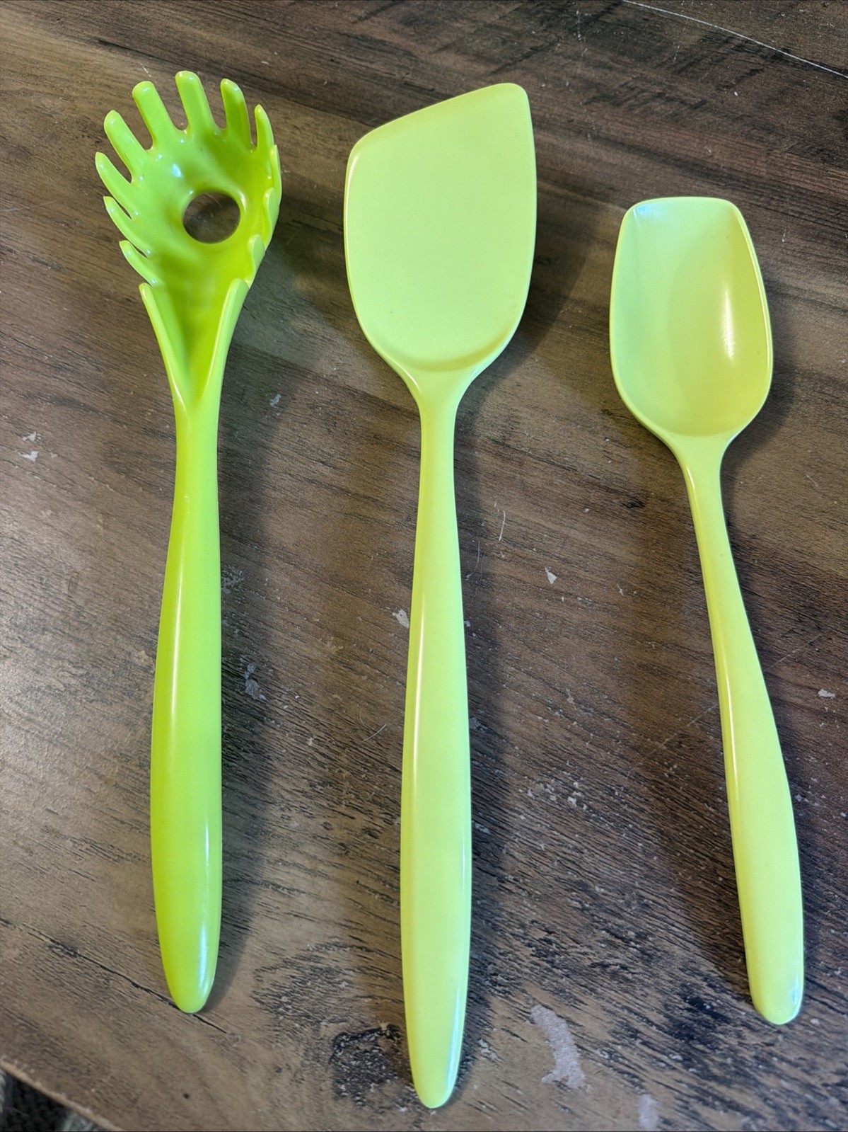 3 Vintage Rosti-Hutzler Utensil Green Serving Spoon Pasta Spatula Denmark Melami