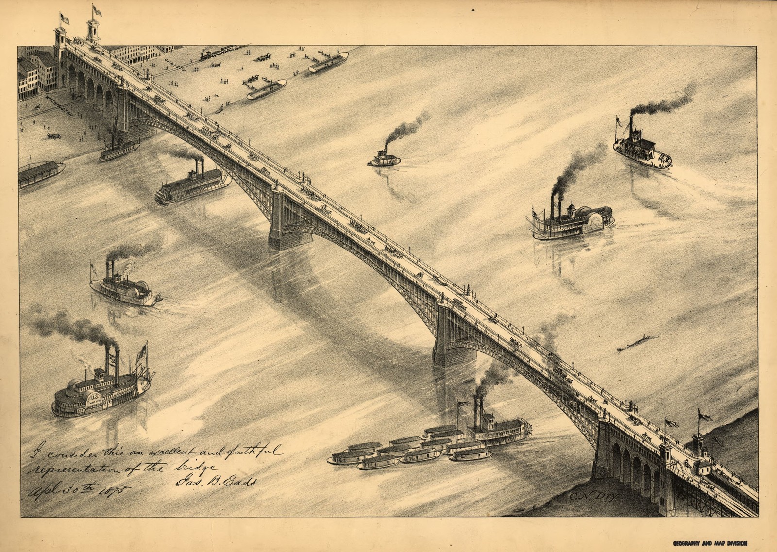 St Louis Missouri 1896 Vintage Bridge Steamboats Panoramic Map Reprint Wall Art