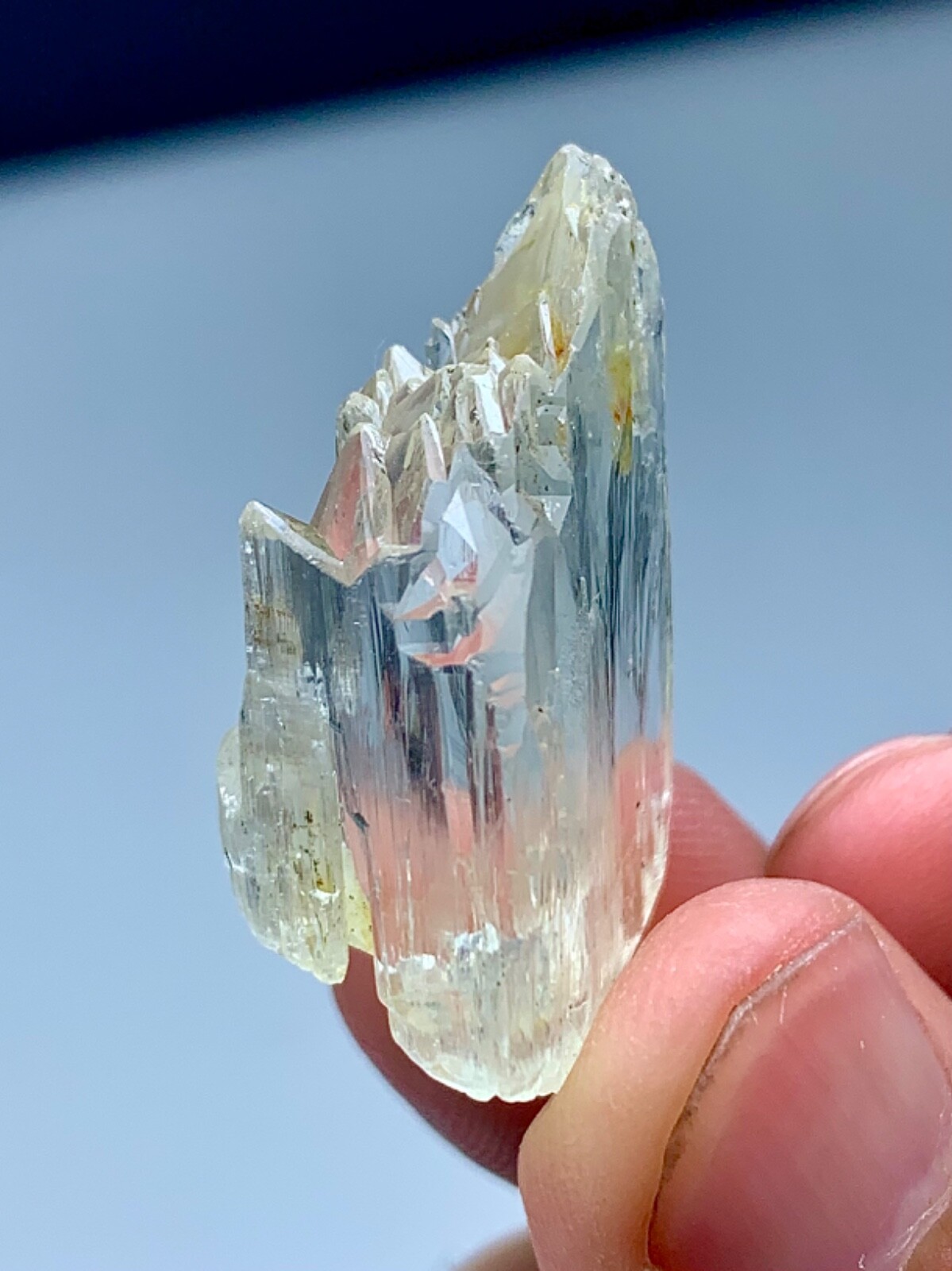 09 Gram Natural Etched Complex Mountain Shape Termination Yellow Kunzite Crystal