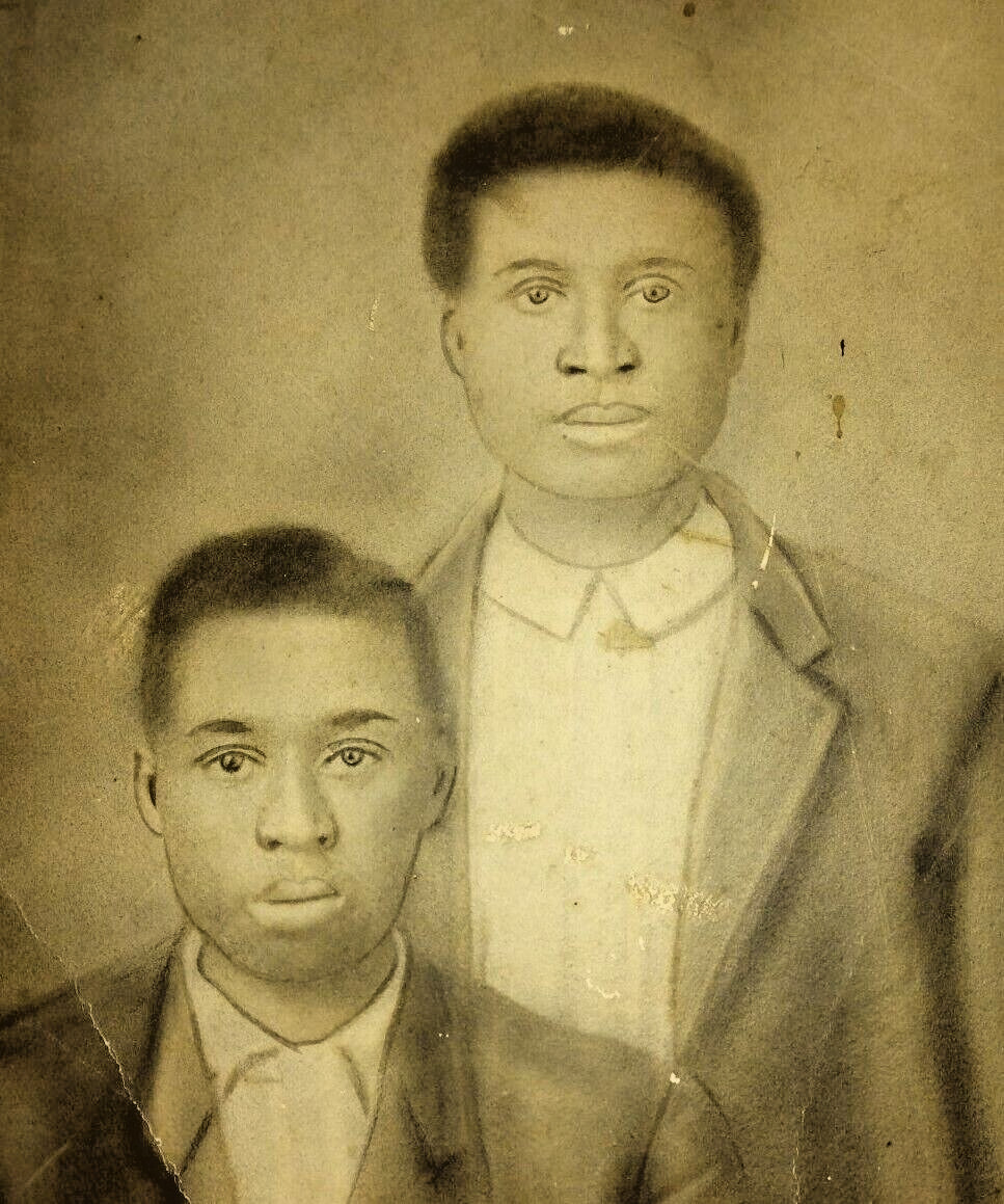 C. 1900 AFRICAN-AMERICAN BROTHERS ~ ORIGINAL CHARCOAL PORTRAIT PHOTOGRAH