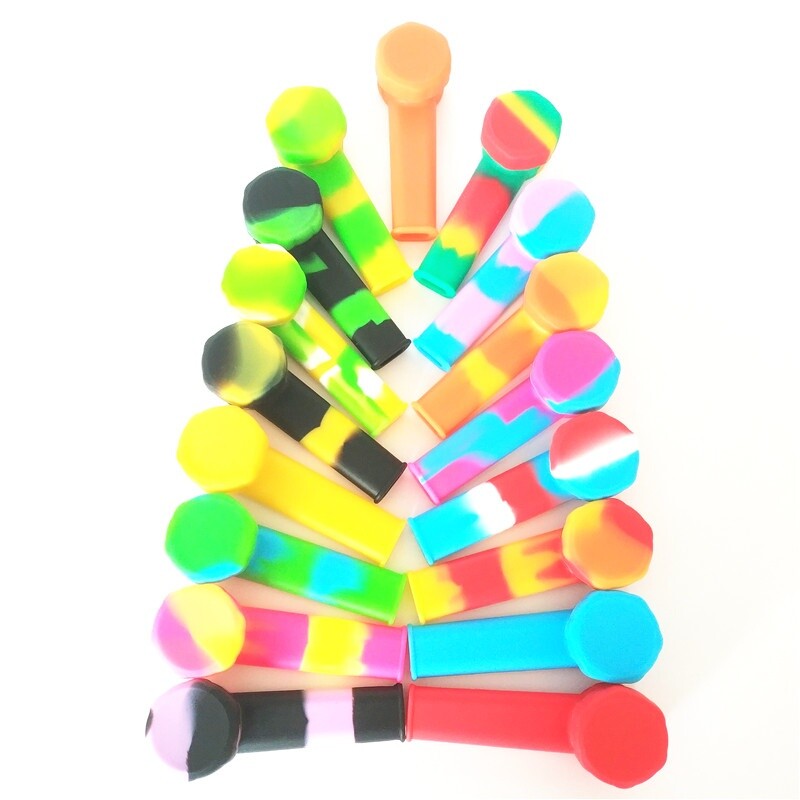5PCS 3.4'' Mini Silicone Smoking Hand Pipe with Metal Bowl & Cap Lid Pocket Pipe