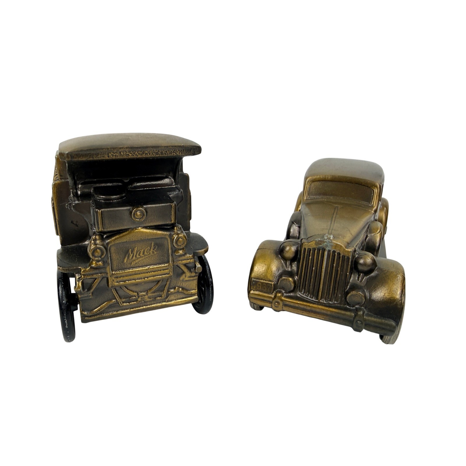 Vintage Banthrico Metal Bank Set 1906 Mack Truck 1937 Packard V12 - BK Vintage Banthrico Metal Bank Set 1906 Mack Truck 1937 Packard V12 - BK