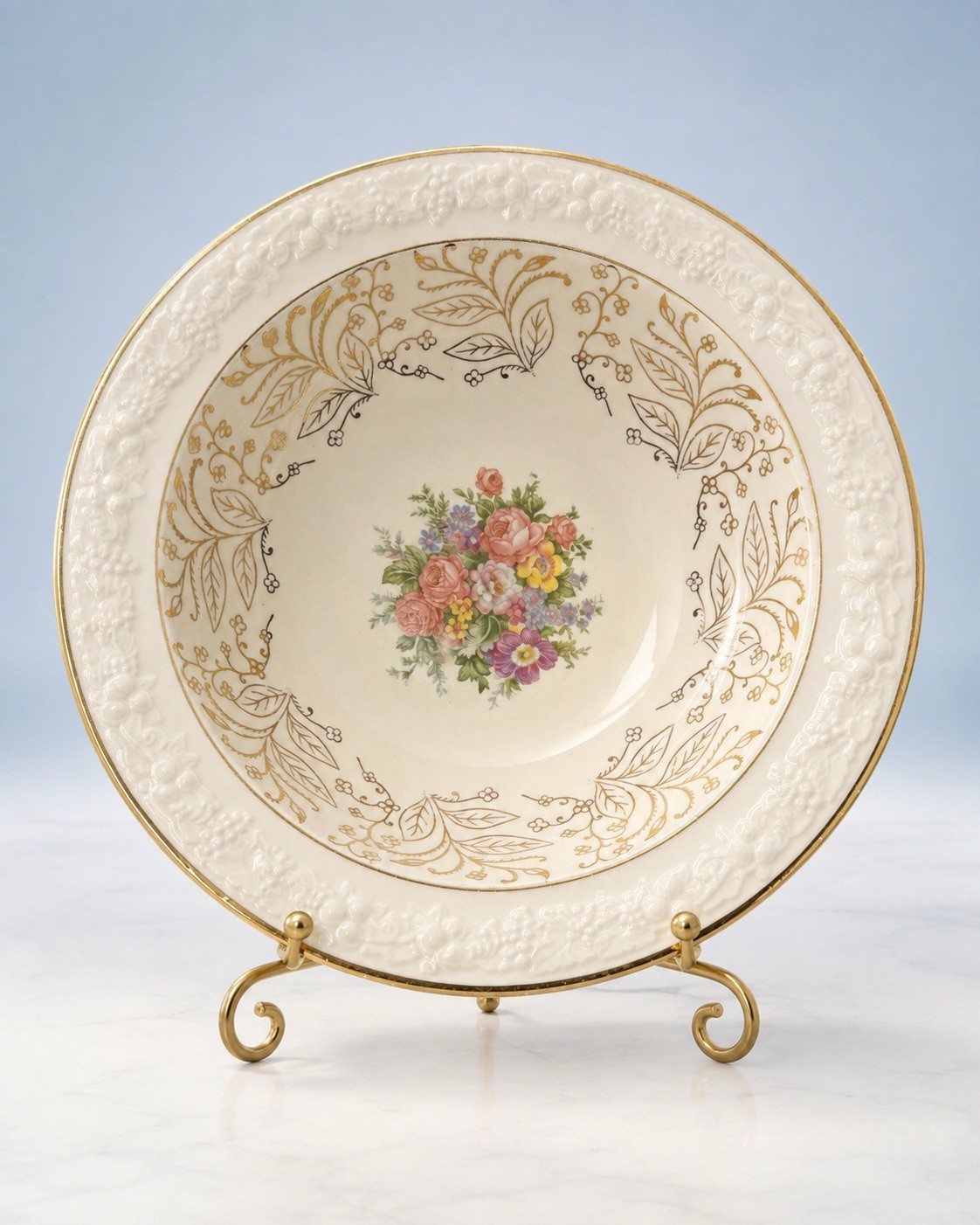 Homer Laughlin 1948 Serving Bowl Eggshell Theme Floral Gold, 10x3