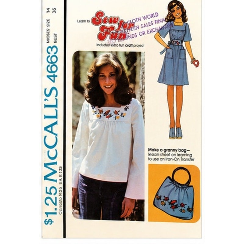 McCall's #4663 Patch Pocket Dress, Top & Granny Bag - UNCUT Size 12
