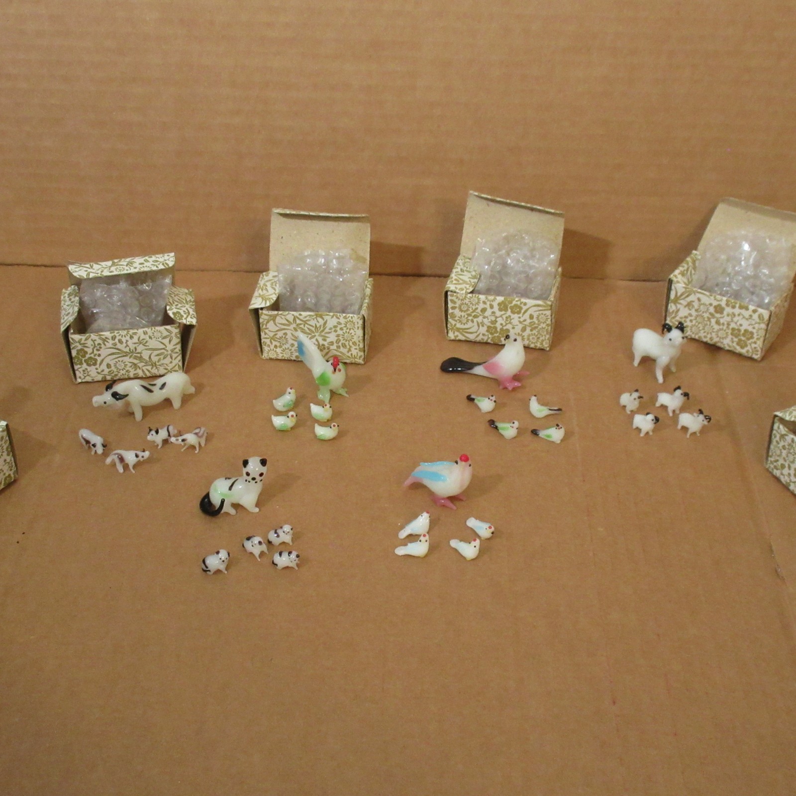 LRG Lot 30 Mini Hand Blown Glass Farm Animal Cat Figurine Micro Babies Asian Box