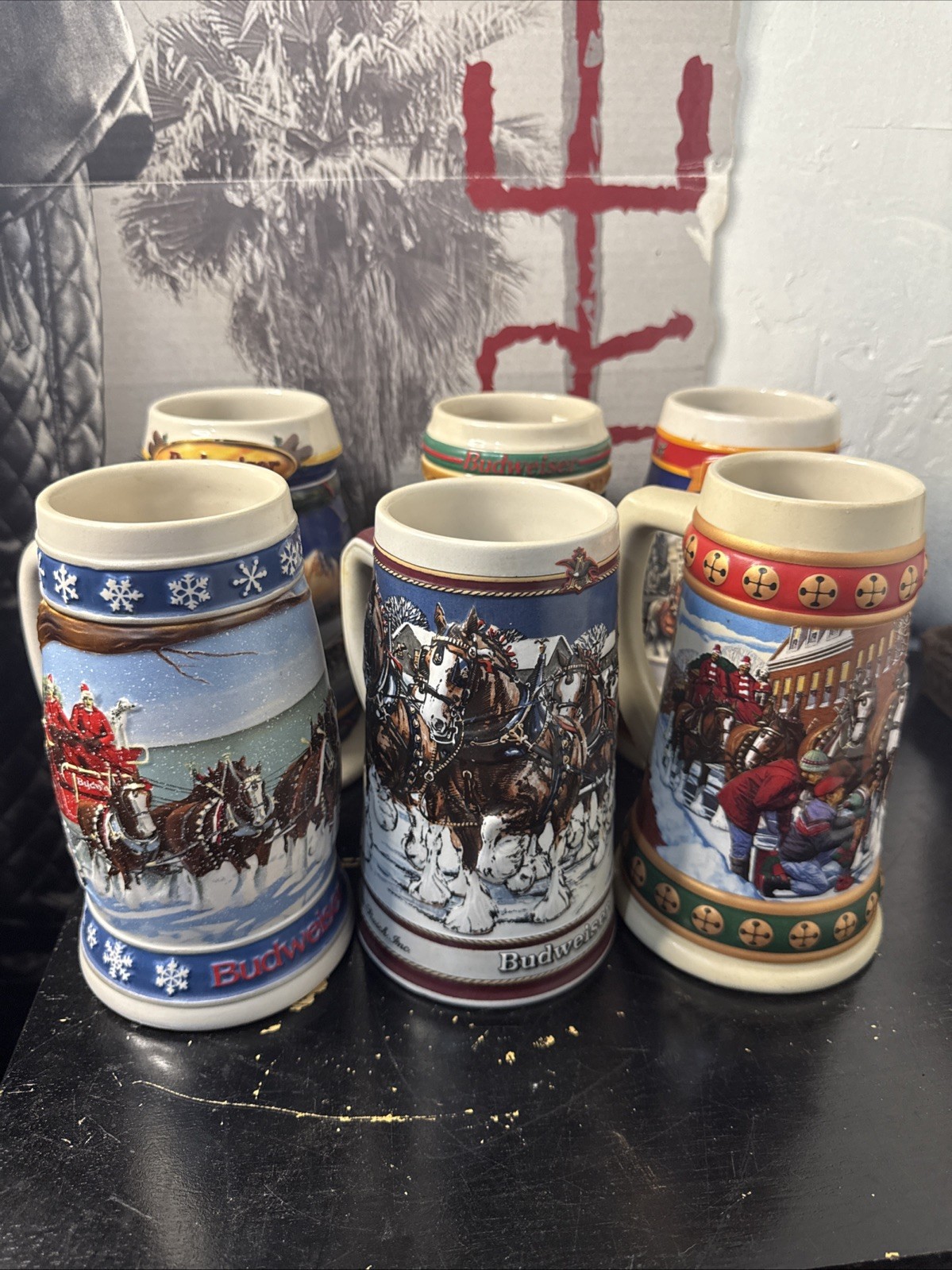 Budweiser Holiday Steins - 1989, 1999, 1993, 1995, 1997, 2000