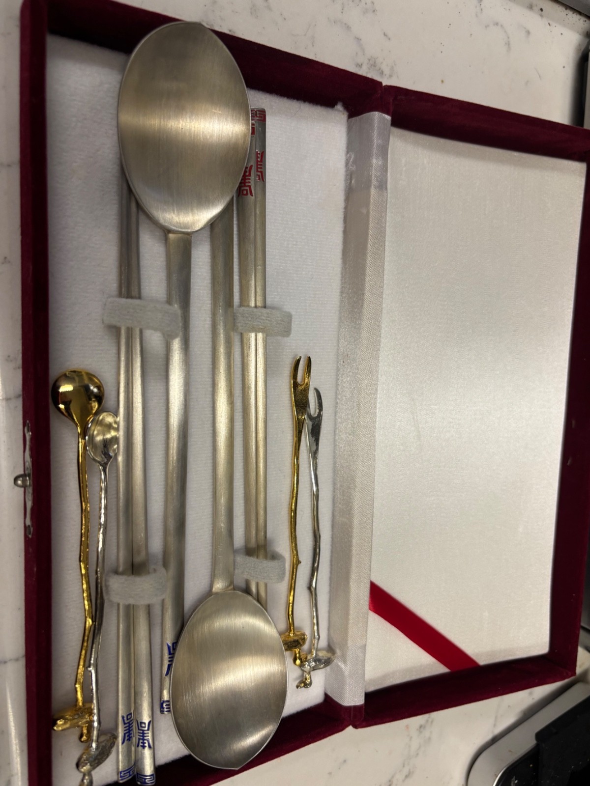 Vintage Korean Sujeo Set Of Silver Long Handle Spoons & Chopsticks Ag 800 Silver