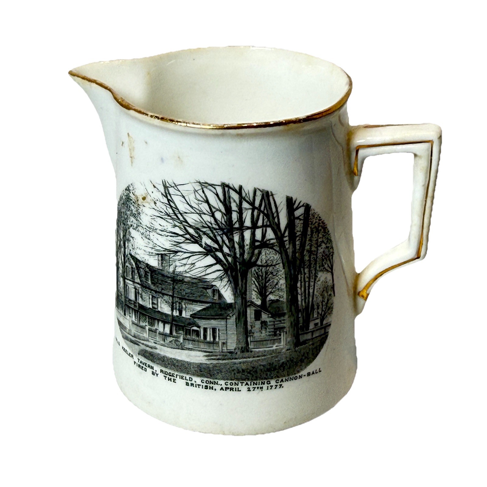 RIDGEFIELD, Connecticut CT Antique OLD KEELER TAVERN Souvenir China Creamer RIDGEFIELD, Connecticut CT Antique OLD KEELER TAVERN Souvenir China Creamer