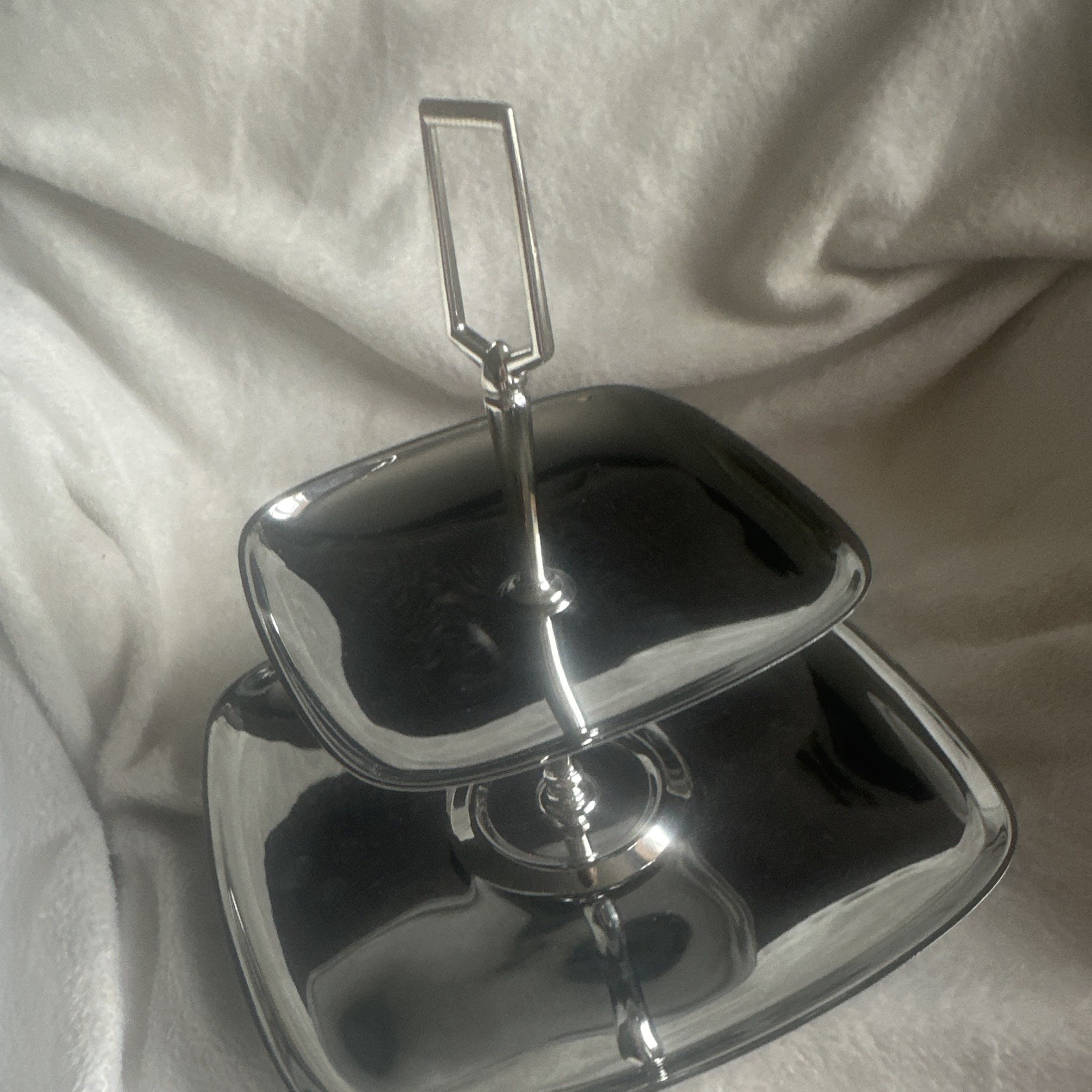 Vintage Shelton Ware Serving Tray Two Tier Silver/Chrome. Size In The Photos.