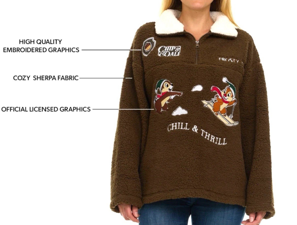 Disney CHIP & DALE FORT WILDERNESS Disney Embroidered SHERPA Zip UP Jacket Shirt