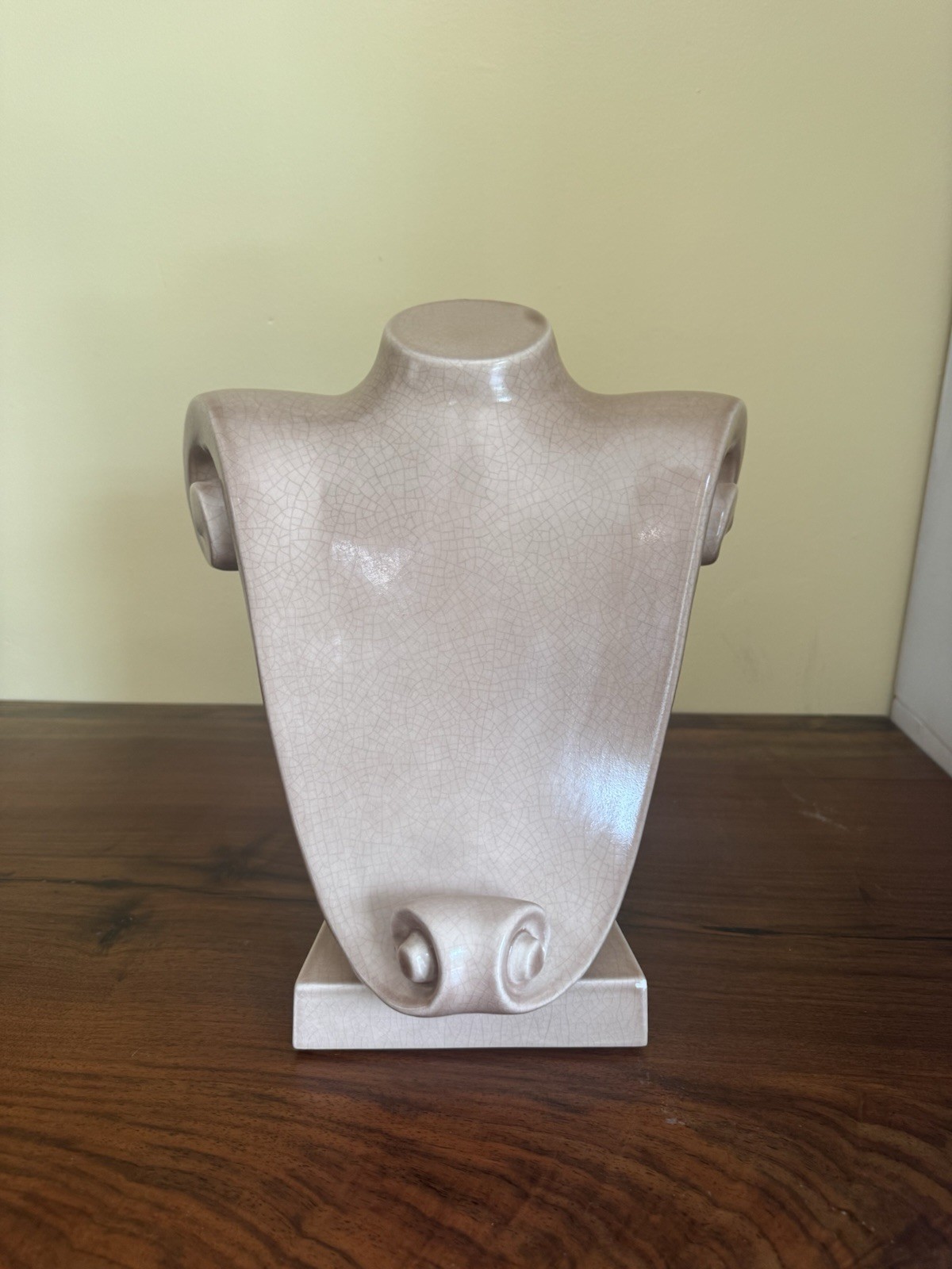 Vintage French Jewelry Bust Display Handmade, Beige Ceramic 12”x9”