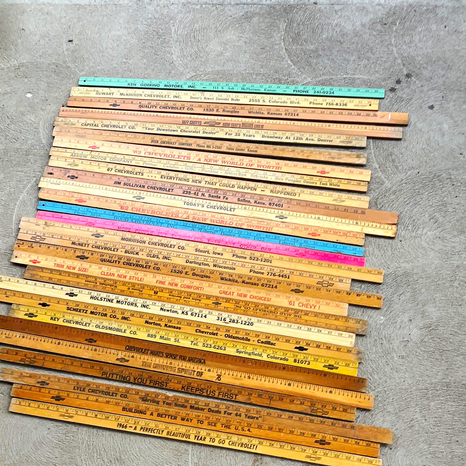 Chevrolet Vintage Dealer Advertising Wooden Rulers/Yardsticks Lot \'61 \'62 \'67