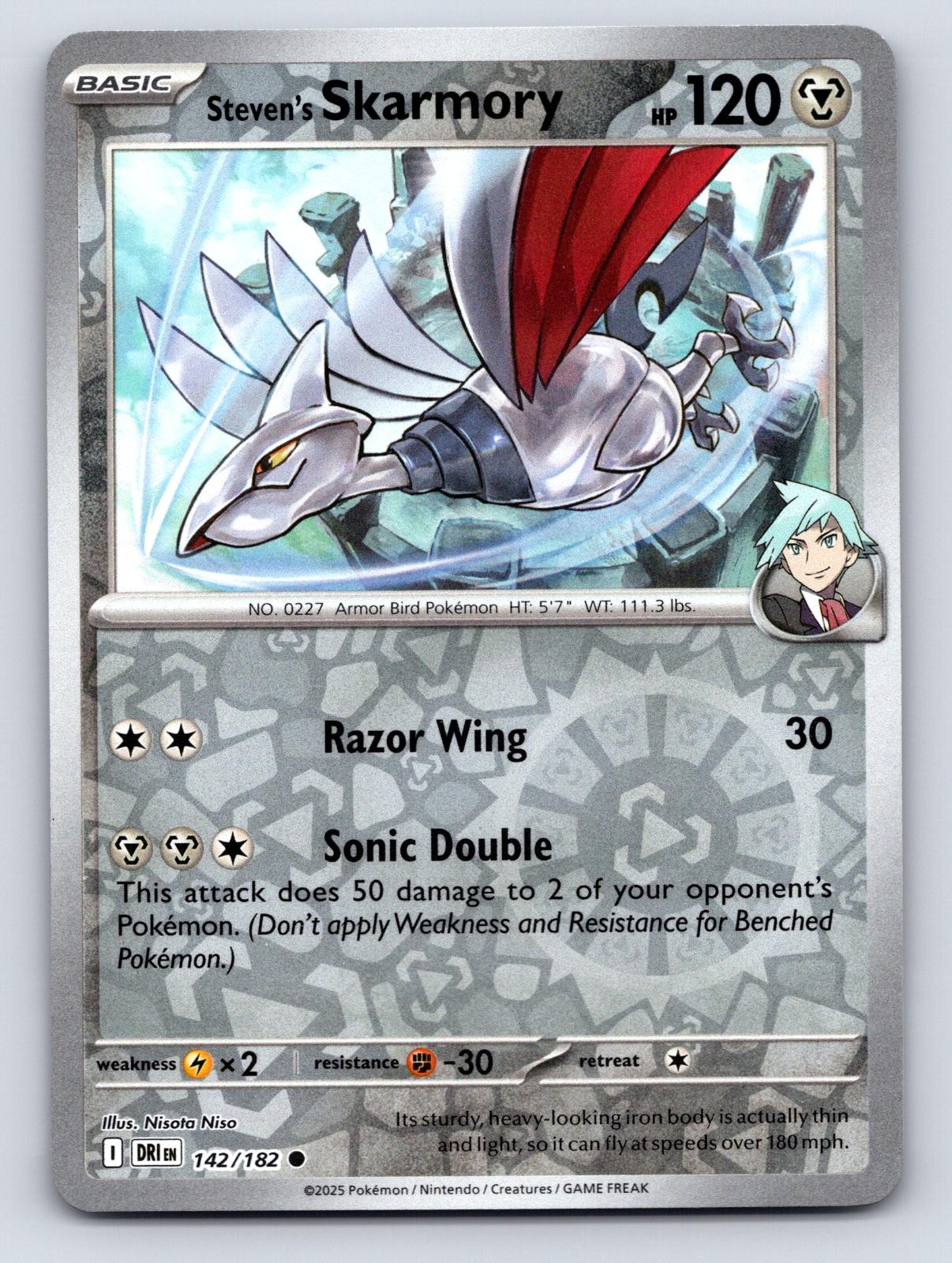 Steven\'s Skarmory 142/182 Common Destined Rivals Pokemon Reverse Holo Near Mint