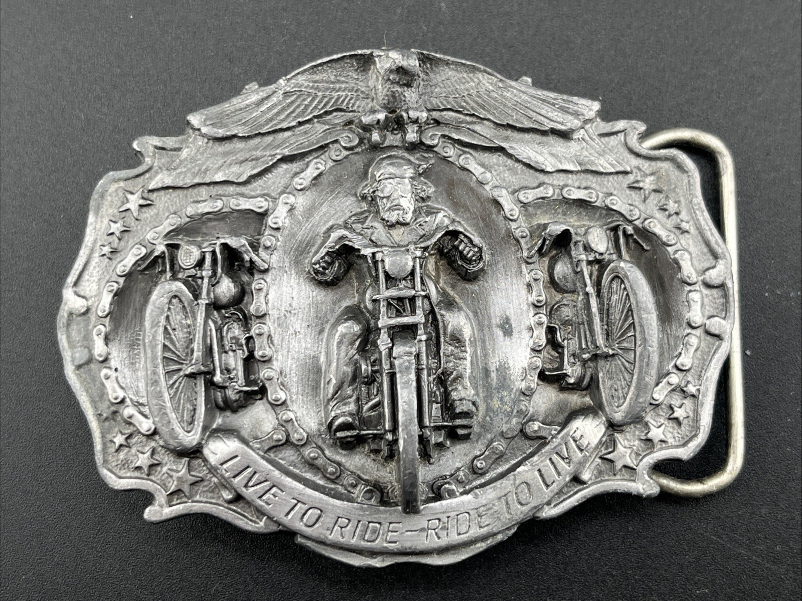 Vintage 1987 Bergamot Harley Davidson Belt Buckle Live To Ride Ride To Live V-45