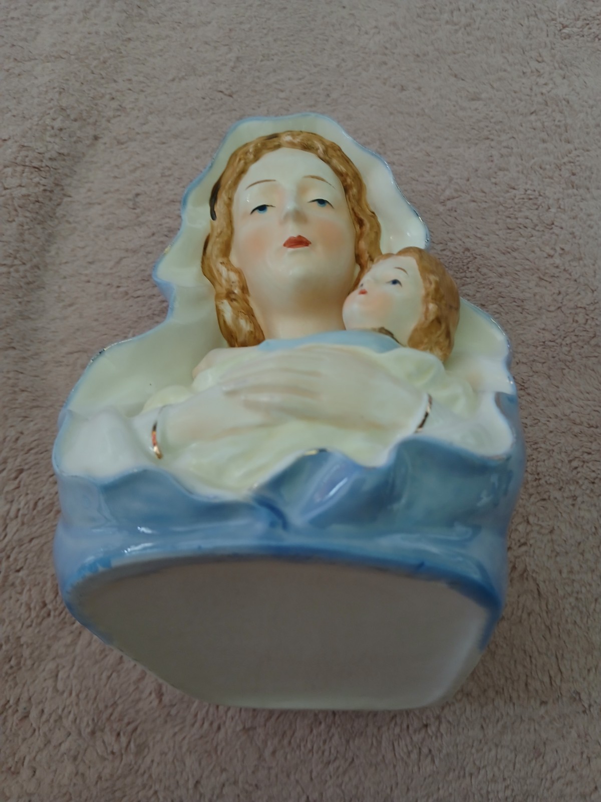 vintage porcelain madonna and child planter head vase7.5inches tall