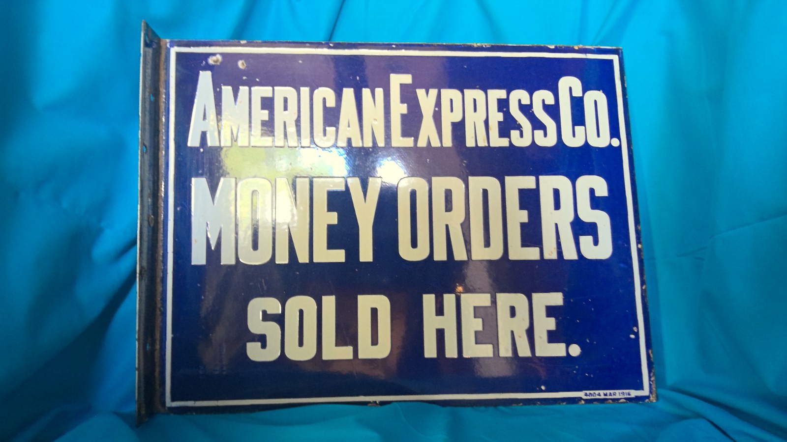 1916 American Express Money Orders two Sided porcelain Flange sign
