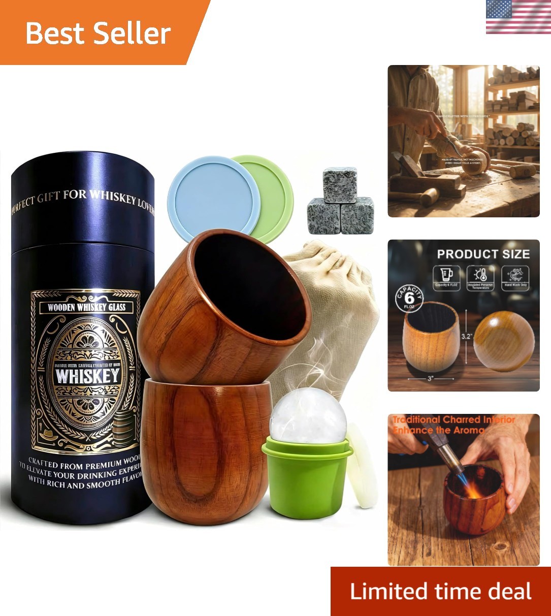Handcrafted Charred Wooden Bourbon Glass Set - Perfect Gifts for Whiskey Lovers Handcrafted Charred Wooden Bourbon Glass Set - Perfect Gifts for Whiskey Lovers