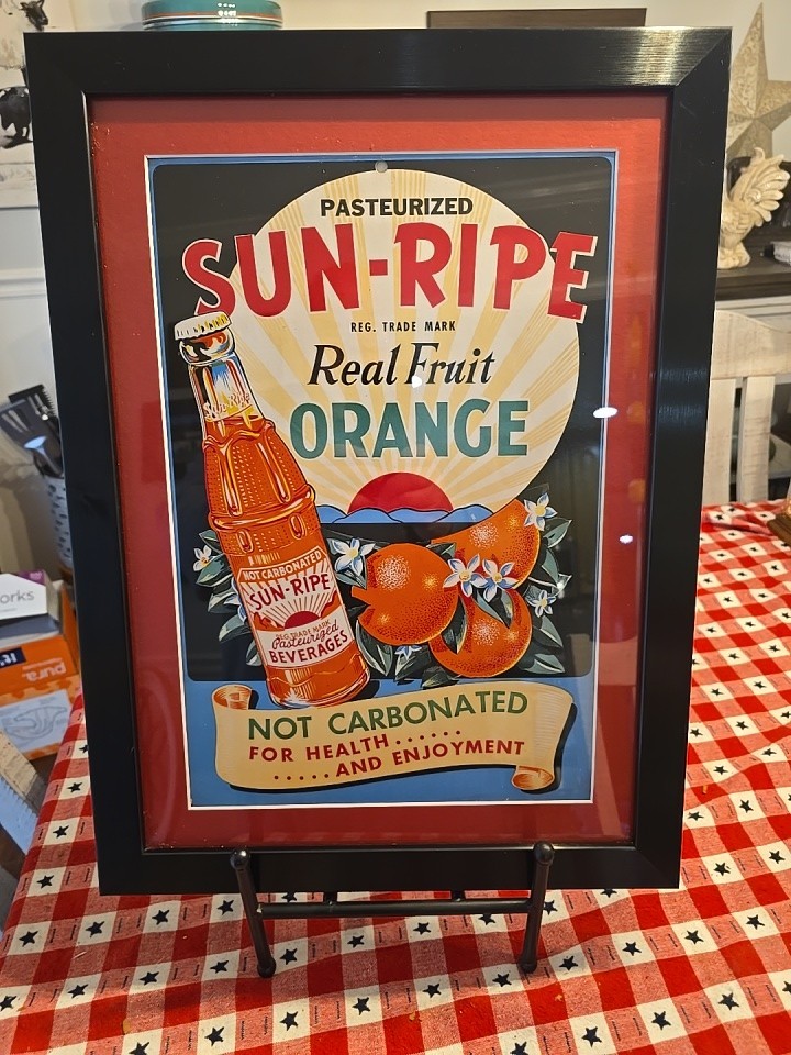 Vintage Sun Ripe Orange Beverages Heavy Cardboard Advertising Sign Vintage Sun Ripe Orange Beverages Heavy Cardboard Advertising Sign