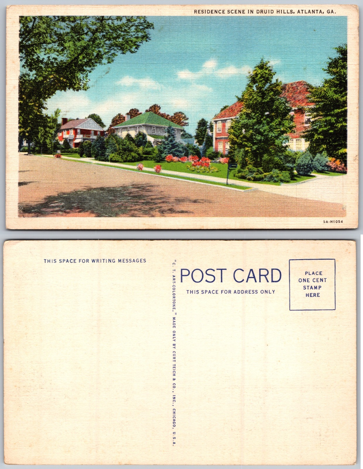 Druid Hills Atlanta GA Residence Scene Curt Teich Postcard
