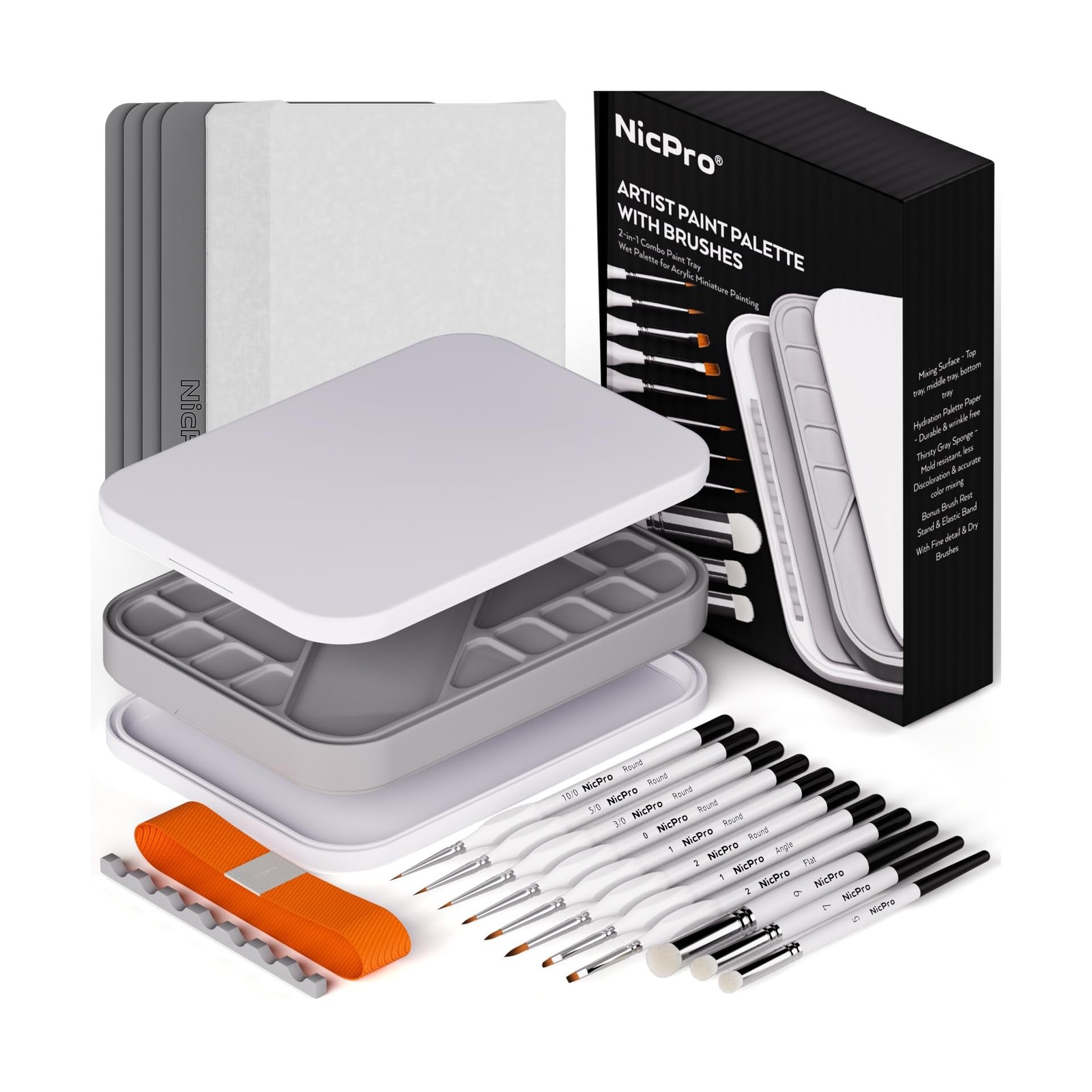 Nicpro Miniature Painting Kit with Wet Palette & 11PCS Detail Paint Brushes D...