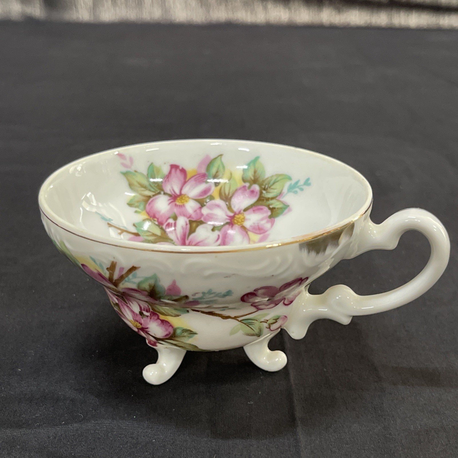 Vintage CDGC Footed Hand Painted Floral Teacup With Gold Trim Marked Japan