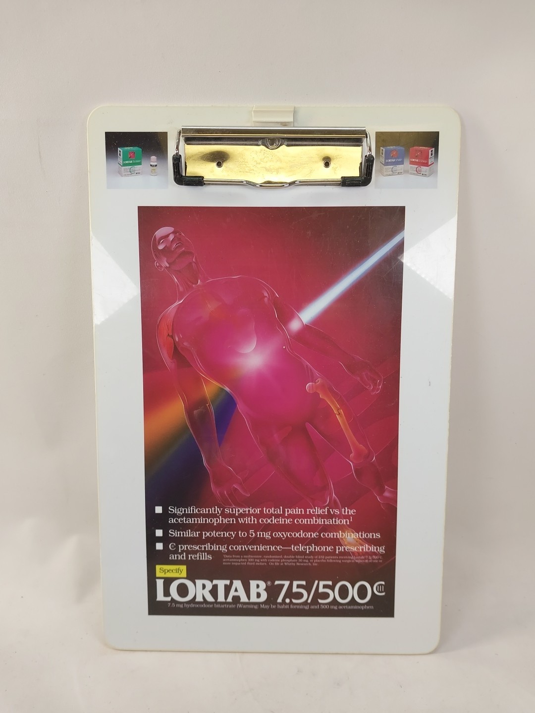 Lortab 7.5/500 Clipboard Advertising Rare Vintage Whitby Pharmaceuticals 1993