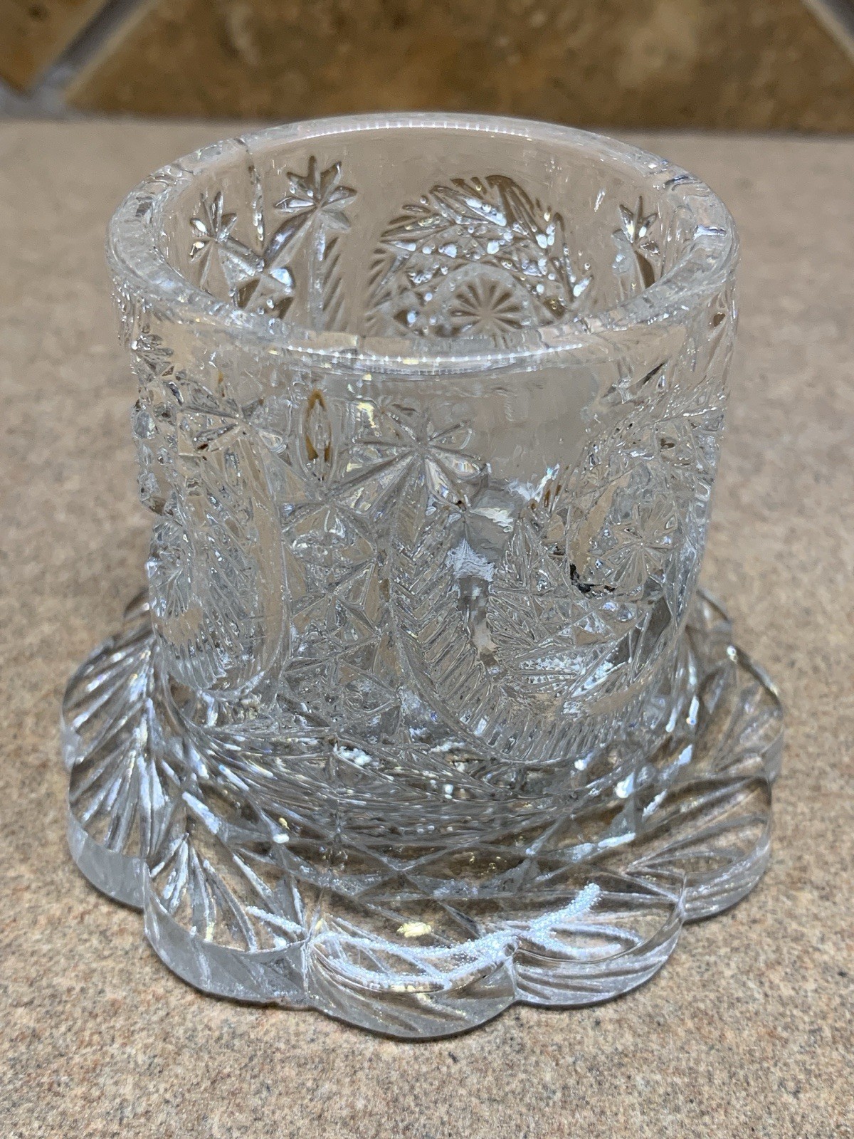 Antique Glass Toothpick Holder EAPG Royal Spinning Star Ornate Heavy Clear 1900s