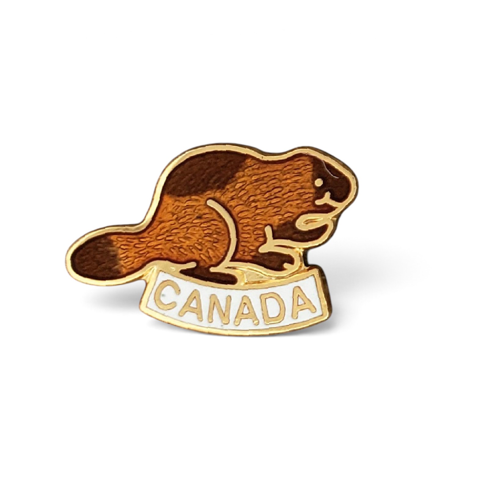 Vintage Canada Beaver Lapel Pin Brown Enamel Gold Tone Canadian Souvenir