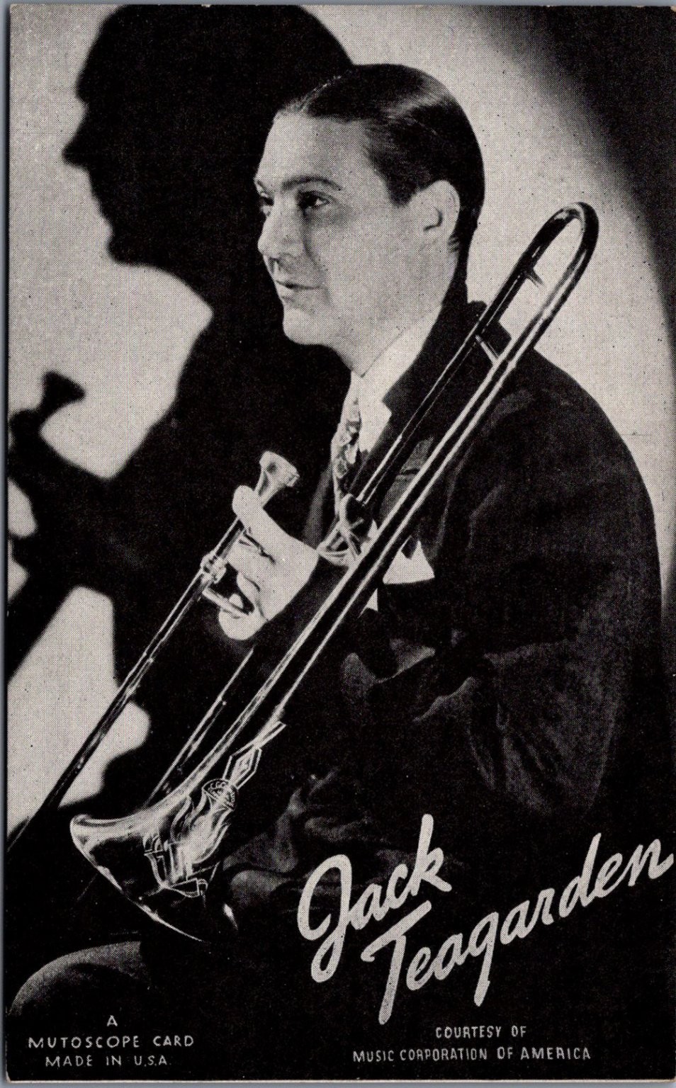 Jack Teagarden Jazz Trombone Mutoscope Card Unposted RPPC Big Band Era
