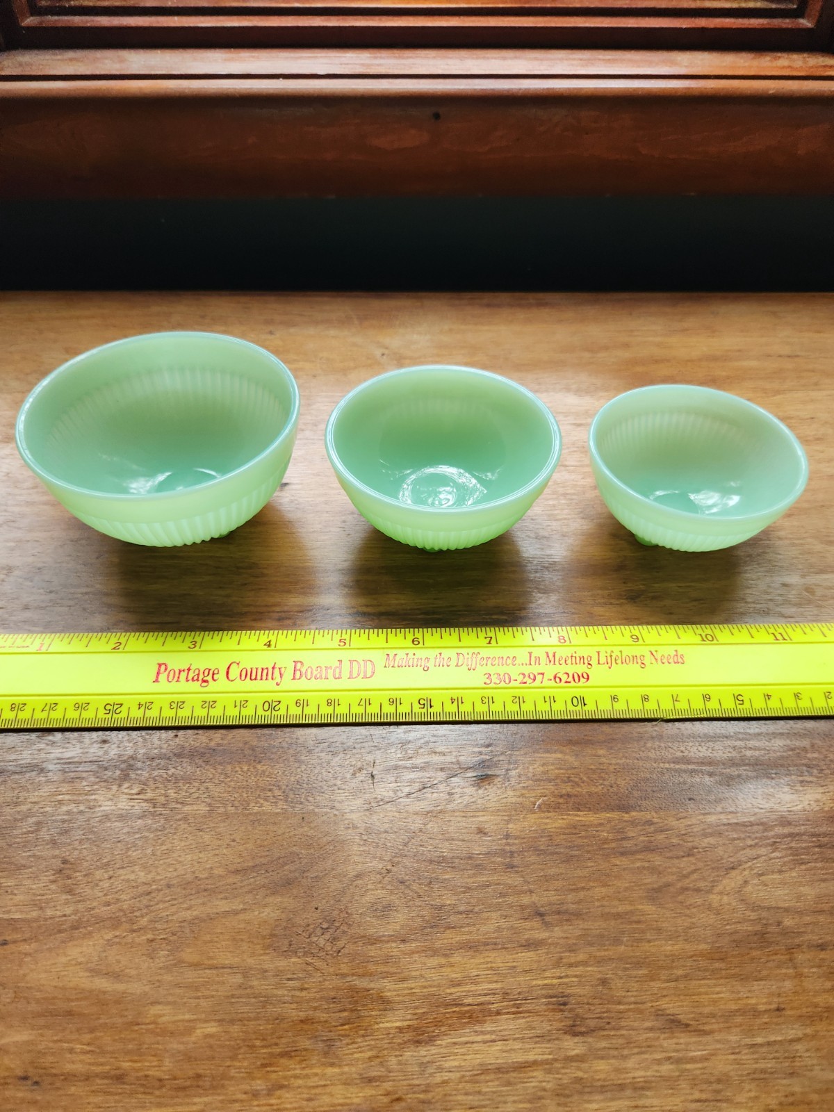 Child's Nesting Bowls Mosser Glass Barnes Stacy Marie, Jadeite Green Child's Nesting Bowls Mosser Glass Barnes Stacy Marie, Jadeite Green