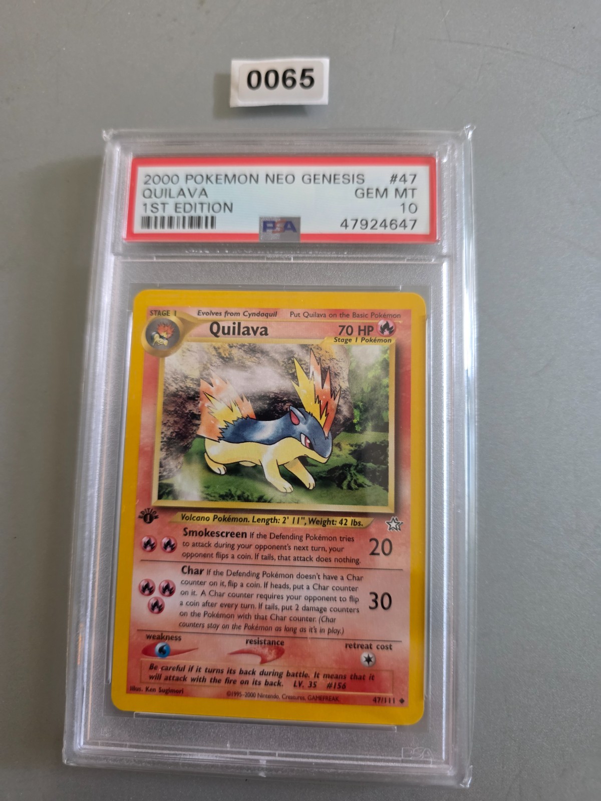 2000 WOTC Pokemon Neo Genesis 1st Edition Quilava Psa 10 English
