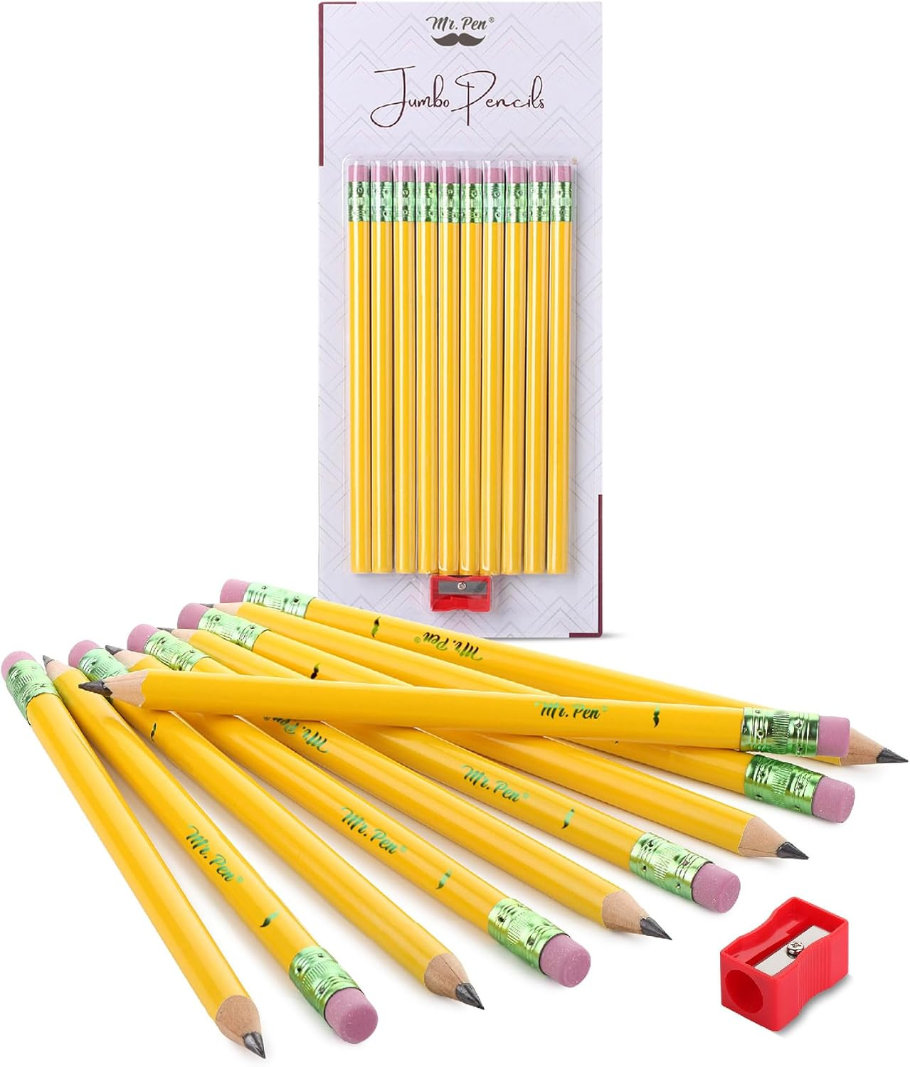 - Jumbo Pencils for Preschoolers, 10 Big Pencil and 1 Sharpener, Fat Pencils for