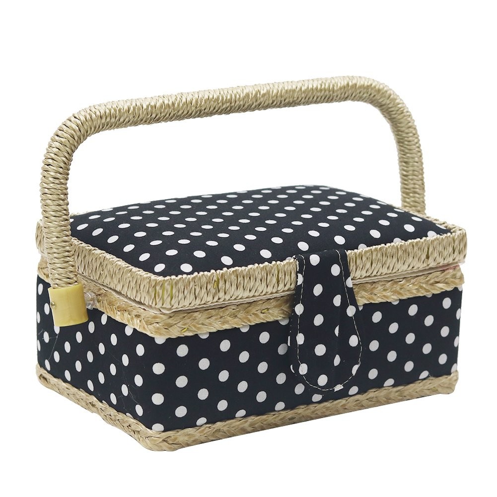 D&D Sewing Basket with Sewing Kit Accessories, Small Sewing Box for Kids, Black