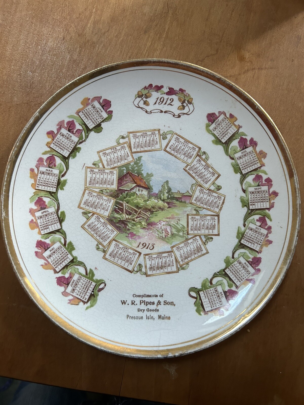 Antique Dresden 1912 1913 Collector\'s Calendar Plate Porcelain Gold 8.5\