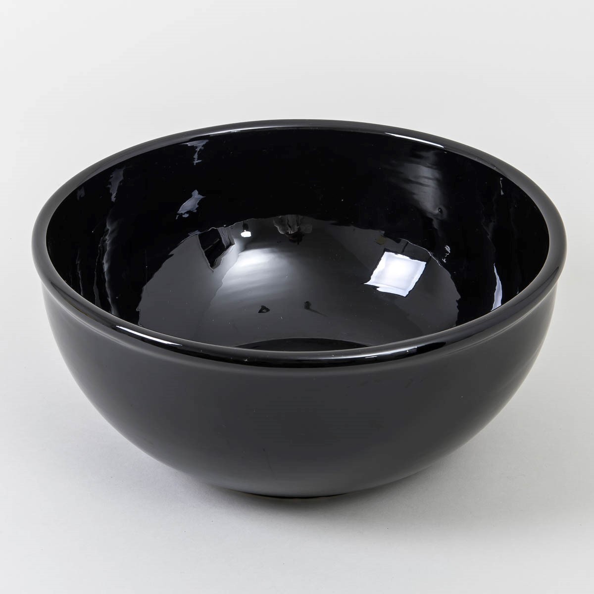 Vintage Black Glazed Stoneware Mixing Bowl Measures 13\