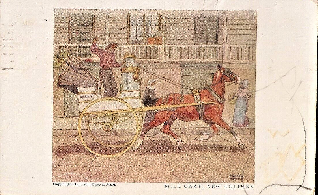Milk Cart New Orleans Advertising Postcard Clothing Store Joplin Missouri