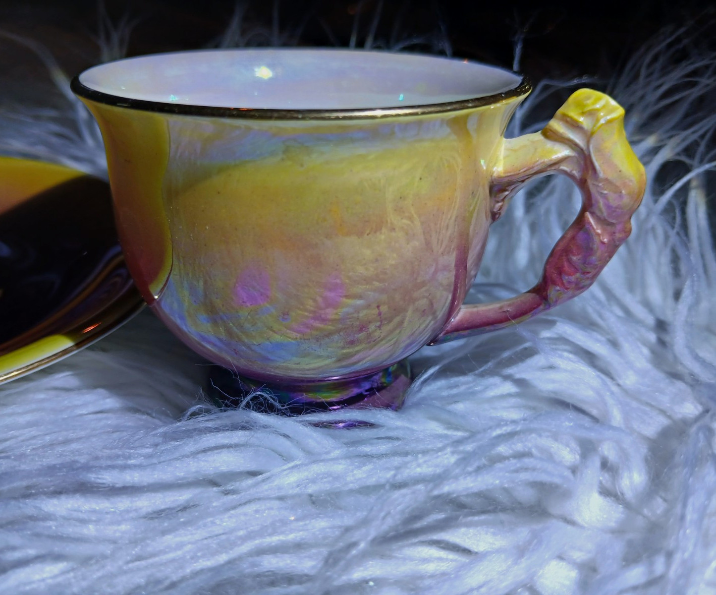 Vintage Royal Winton Grimwades Lustreware Teacup Set Yellow Purple Opal England