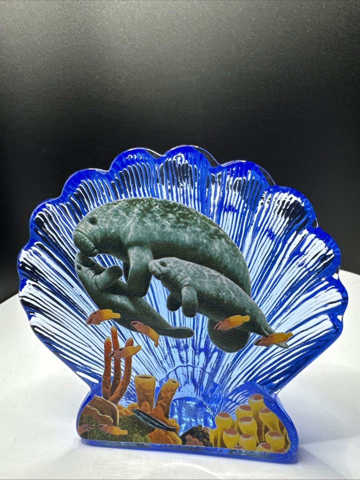 1989 Hamilton Collection Blue Paradise Crystal Shell Manatee Ocean Scenery