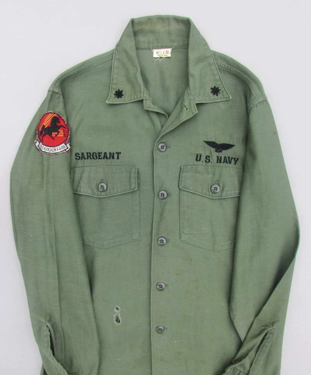ORIGINAL 1967 NAMED VIETNAM US NAVY VAL-4 BLACK PONIES LCDR OG-107 UNIFORM SHIRT