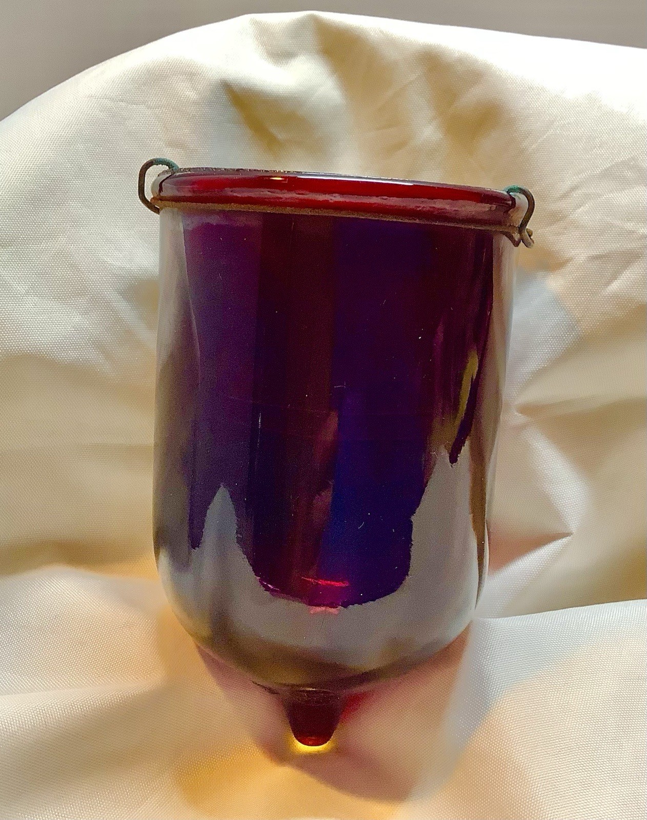 Vintage B & B Patd Ruby Red Glass Christmas Hanging Candle Lamp Fairy Light ￼
