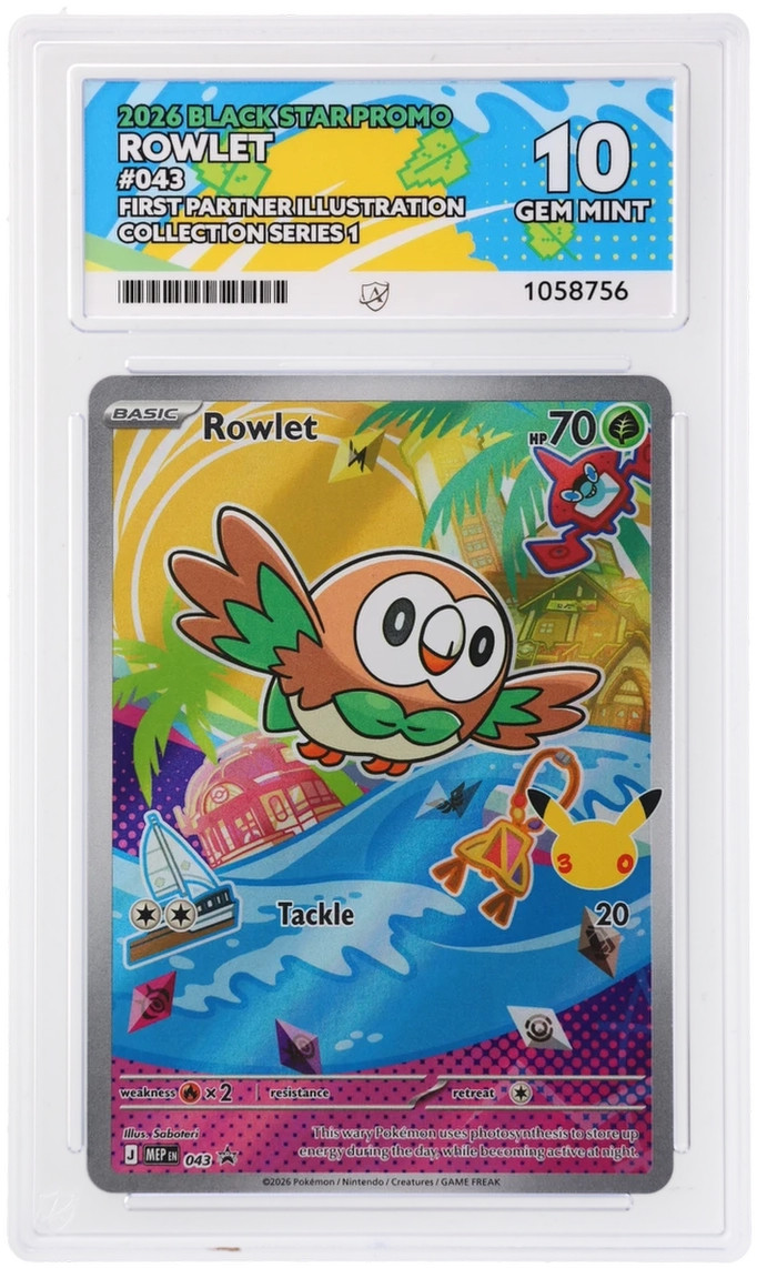 Ace Perfect 10 Rowlet 043 First Partner Illustration Promo Gem Mint Pokemon