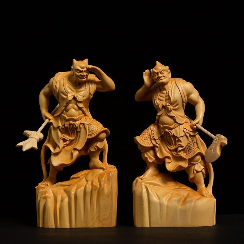 A Pair of Guardians Statues The Ears and Eyes of The Wind Carved