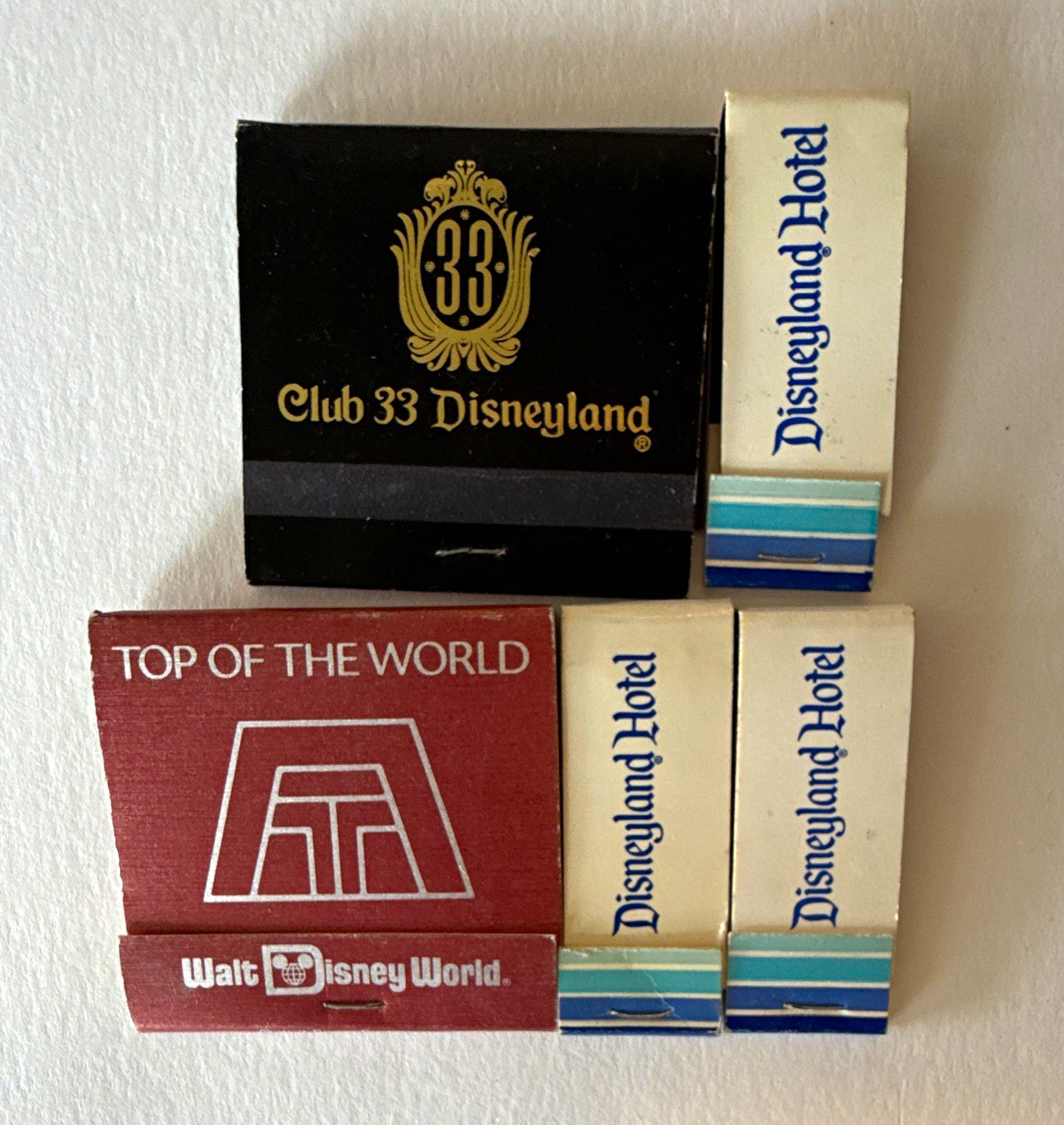Vintage Disney Matchbooks: Club 33 Disneyland Hotel, Walt Disney World *READ*