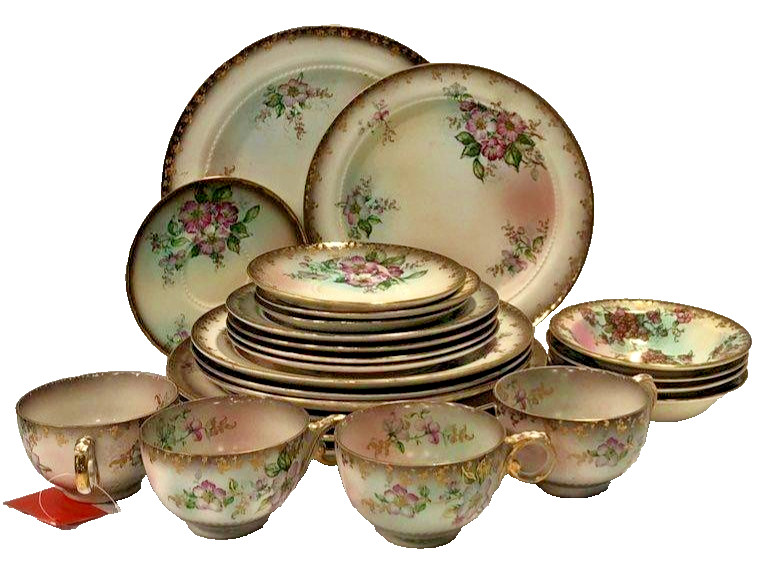 Lecot Dusty Blossom Hand Painted, Embossed Gold Edge China Set 24 Pc 316073 Lecot Dusty Blossom Hand Painted, Embossed Gold Edge China Set 24 Pc 316073